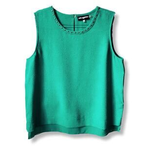 Karl Lagerfeld Paris Mixed Media Sleeveless Blouse Top XL Green Preppy Career